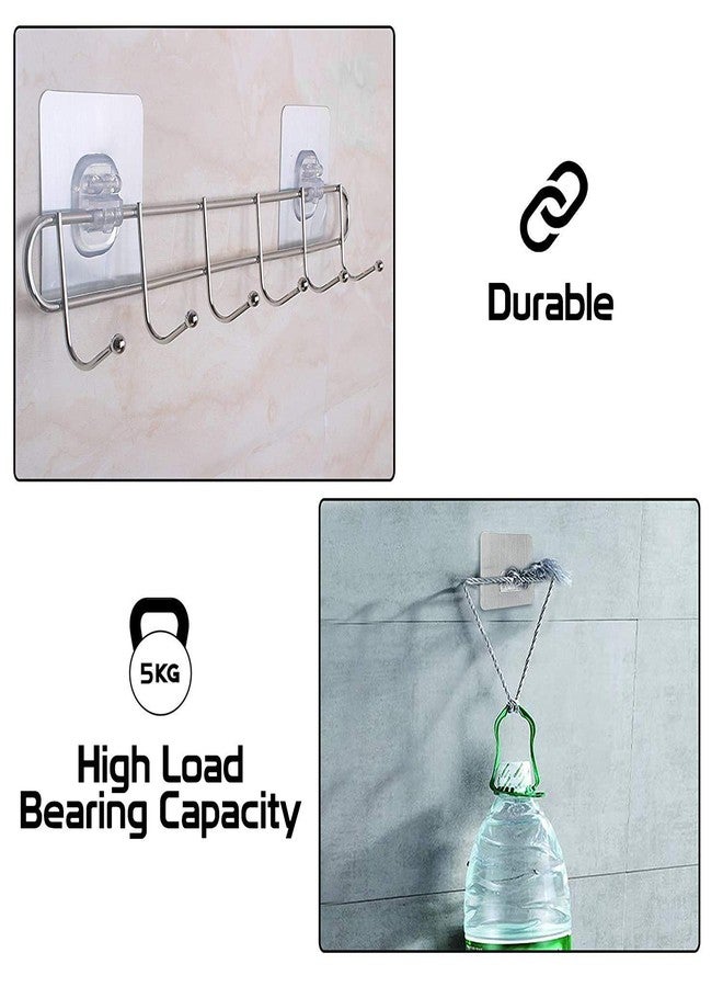 Xacton Stainless Steel Hook Hanger I Multi-Functional Self-Adhesive No Drilling Wall Mounted Rod with 6 Hooks & Magic Sticker I Utensil Hanging Rack I for Cloth Kitchen Bathroom Accessories Items - Image 4